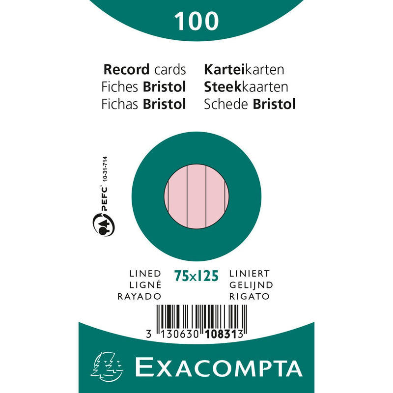 Exacompta Record Cards - Pink Lined