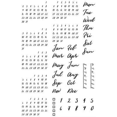 Pebble Calendar Stamp Kit - Brush Font
